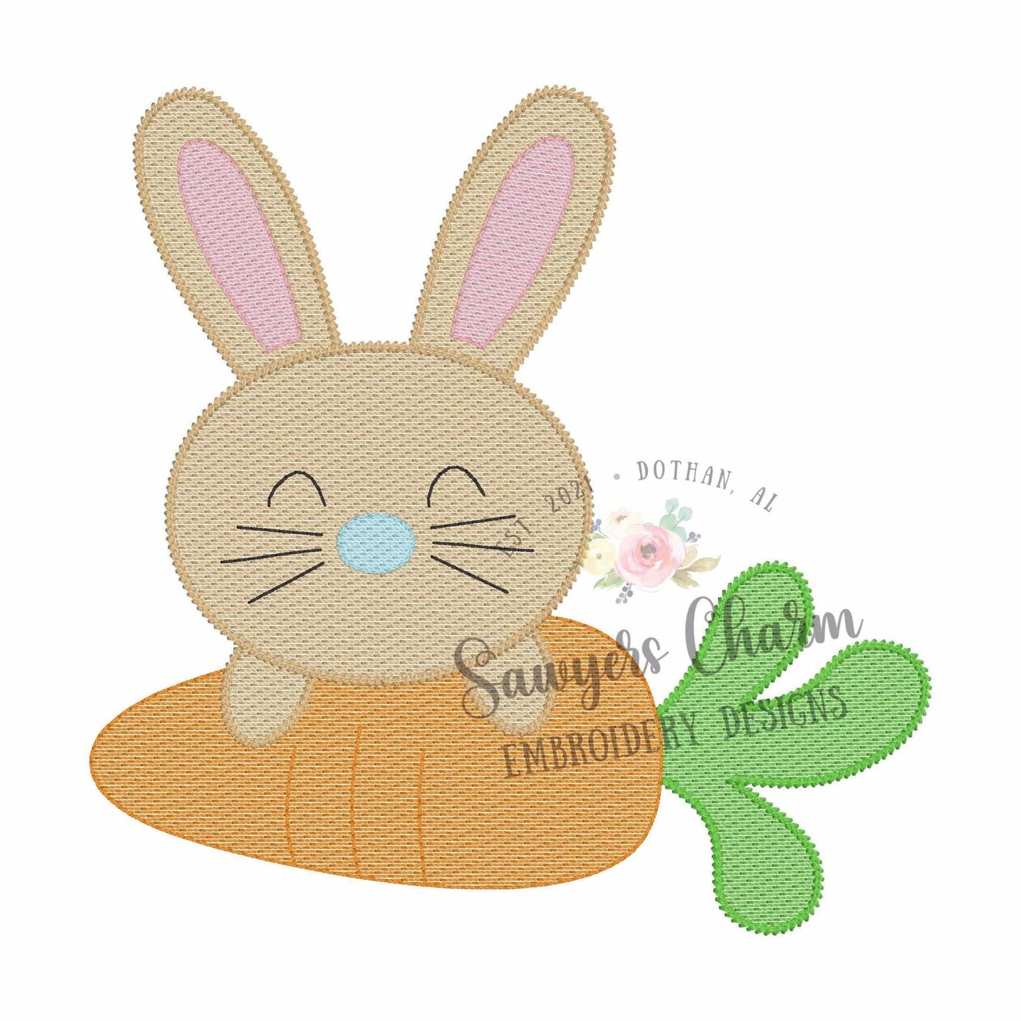 Bunny rabbit with carrot with/without bow light fill sketch stitch machine embroidery design file, Easter, spring garden, coquette