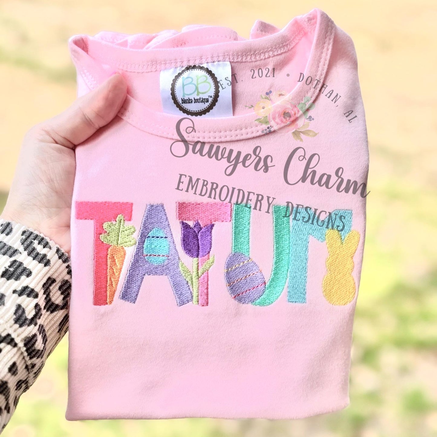 Easter/spring machine embroidery font fill stitch letters, chick, butterfly, carrot, bunny rabbit, eggs & basket, tulip flowers, BX included