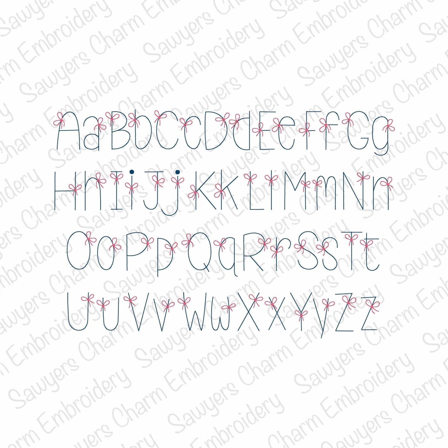 Bean Bow Bean stitch machine embroidery font, lower & uppercase letters, 9 sizes, BX included, perfect for monograms, quick stitch, coquette