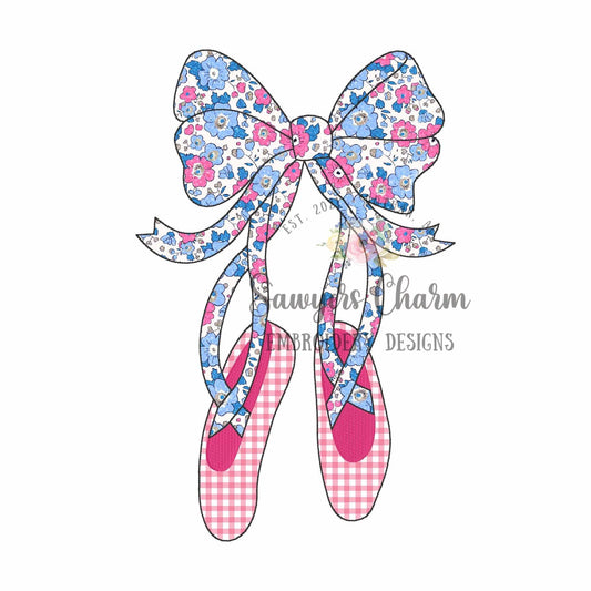 BUNDLE Ballet slippers with bow zig zag & bean stitch machine applique, embroidery design, coquette, ballerina pointe shoes, dance, ribbons