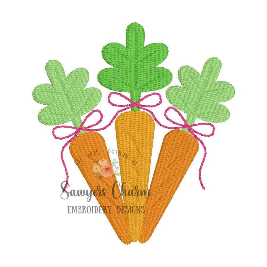 BUNDLE Mini fill carrots bundle with/without coquette bows, machine embroidery design, quick stitch, vintage, spring veggies, Easter garden