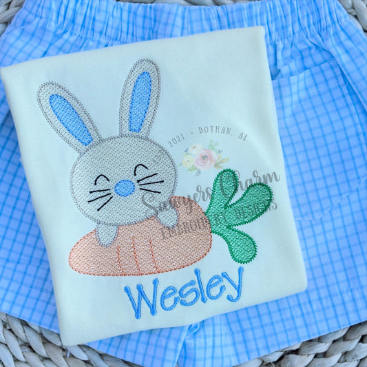 Bunny rabbit with carrot with/without bow light fill sketch stitch machine embroidery design file, Easter, spring garden, coquette