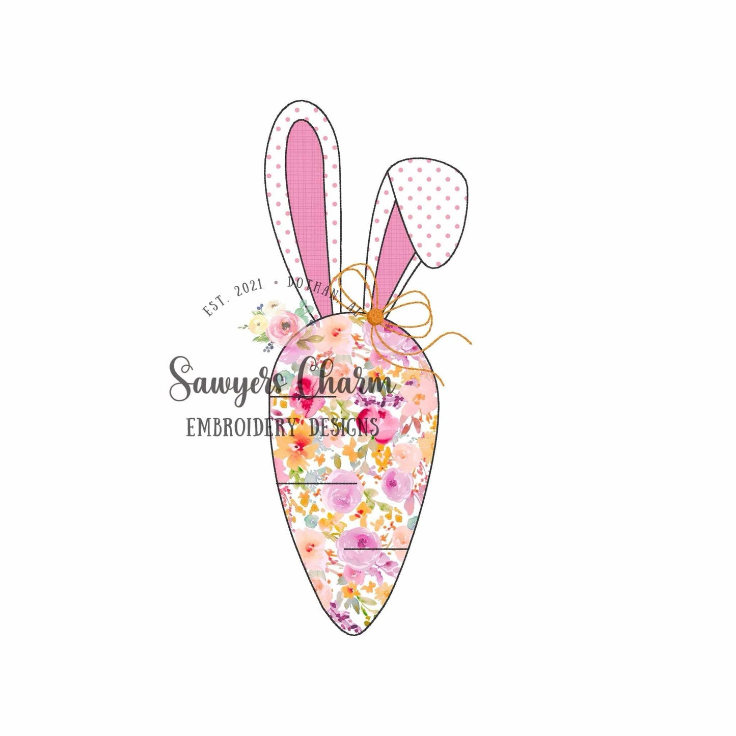 BUNDLE Carrot with bunny rabbit ears, with/without coquette bow, bean & zig zag stitch machine applique embroidery design, spring garden