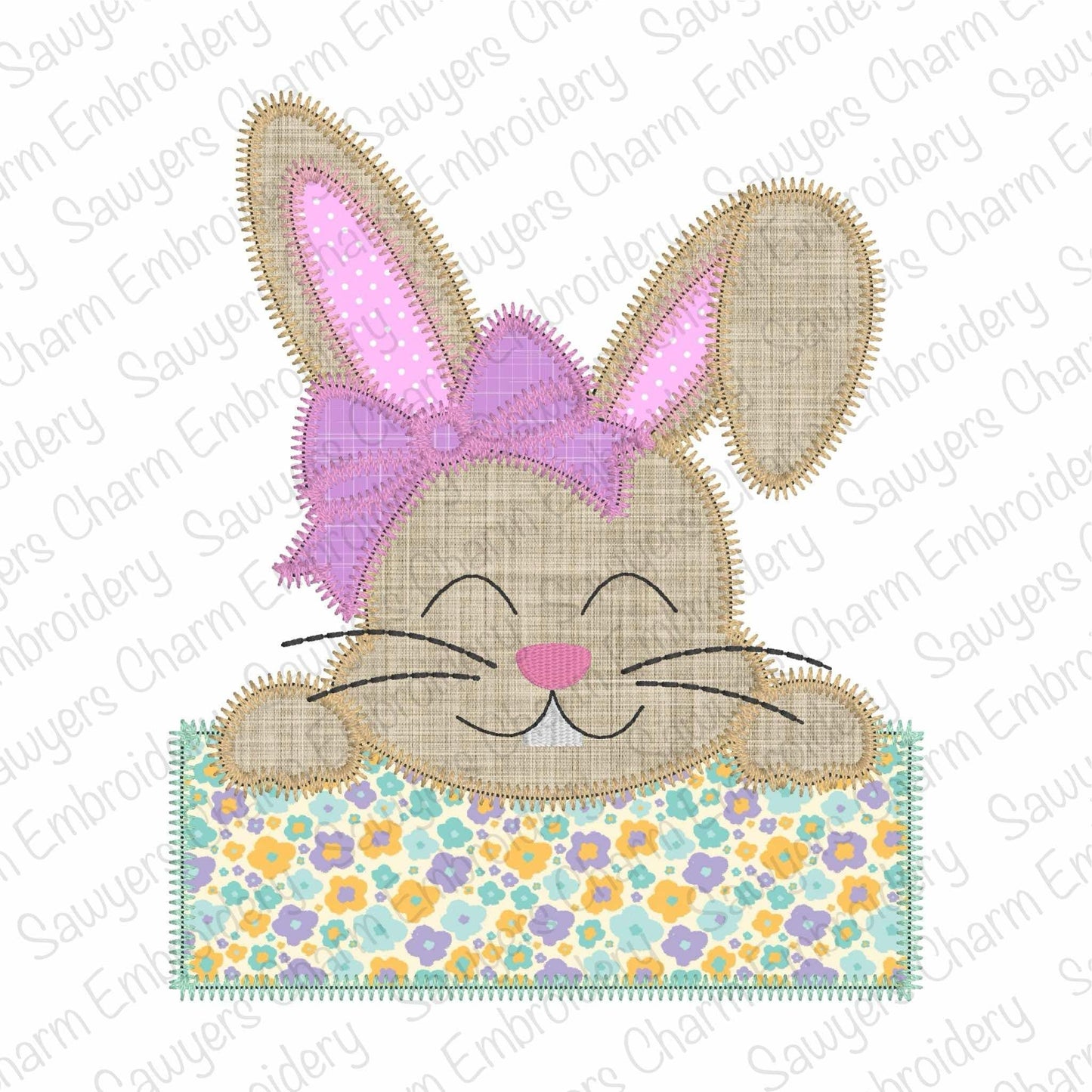 BUNDLE Bunny rabbit with coquette bow and name plate bean & zigzag stitch machine applique embroidery design, quick stitch, Easter, Spring