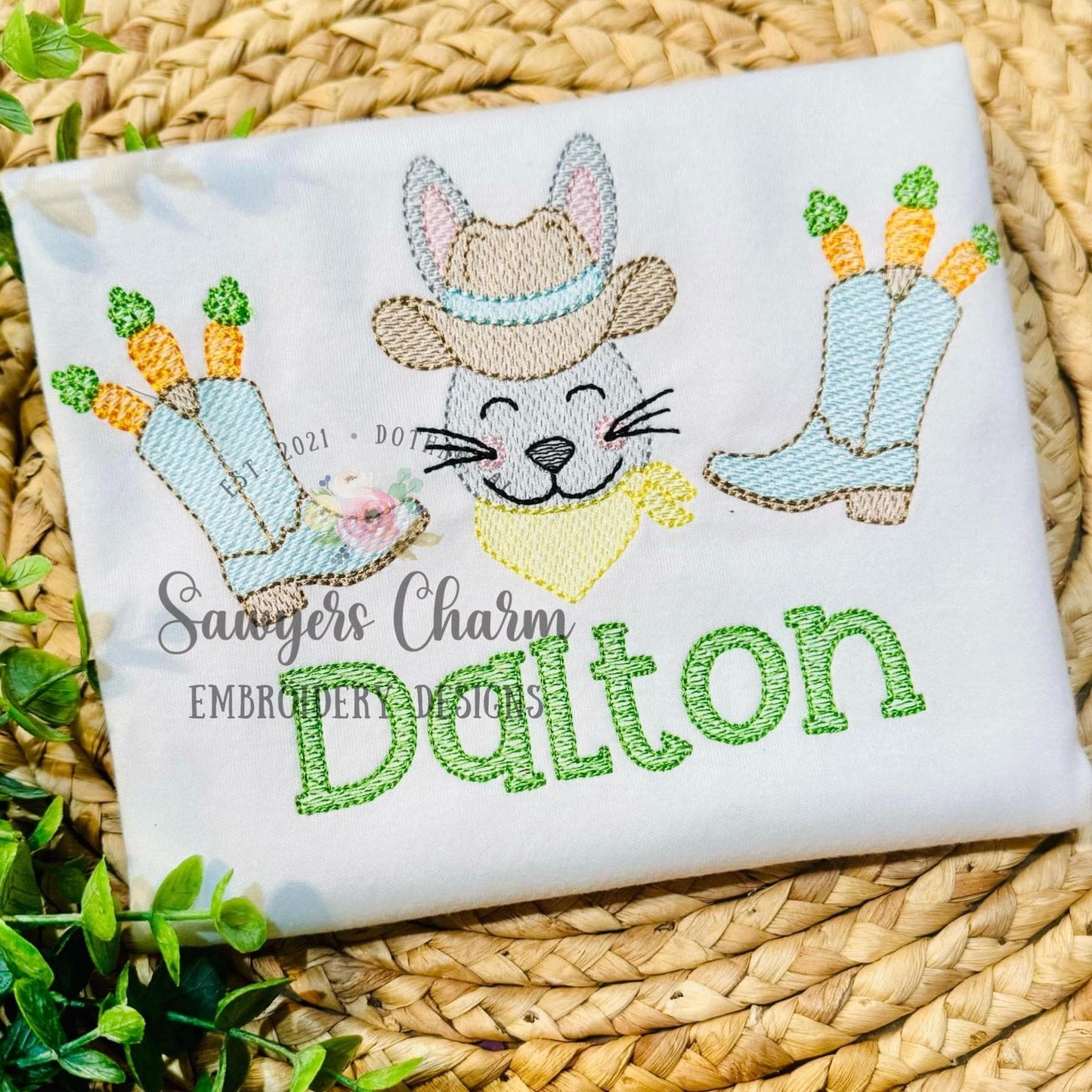 BUNDLE Cowboy boots & carrots, bunny, with/without bows sketch stitch trio, machine embroidery design, peter cottontail, spring, western hat