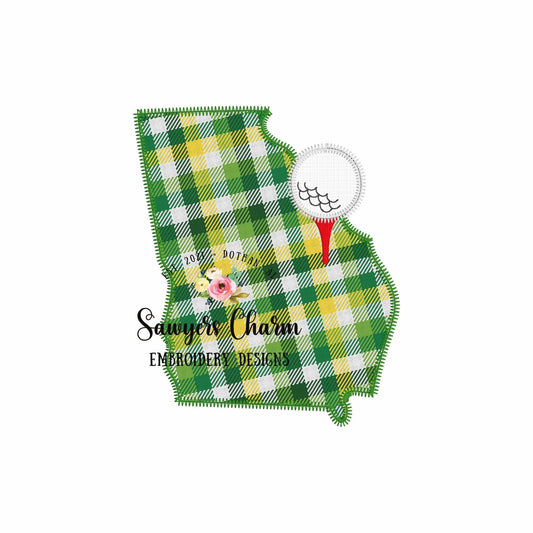 BUNDLE Georgia state with golf ball on tee, bean and zigzag stitch machine applique, embroidery design, spring sports, masters tournament