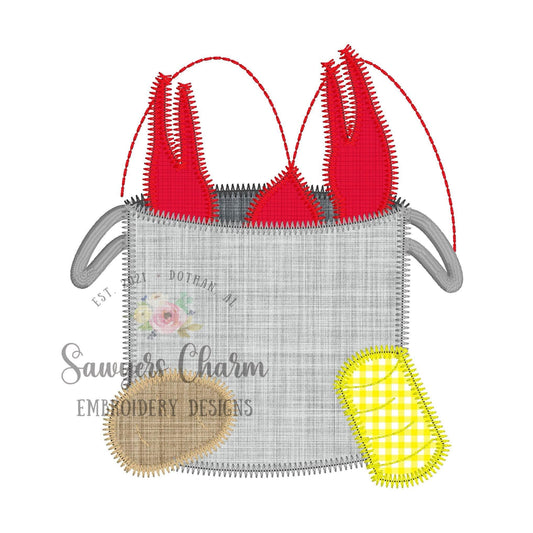 BUNDLE Crayfish boil in pot with potato and corn bean & zigzag stitch machine applique embroidery design, summer fun, cookout, Mardi Gras