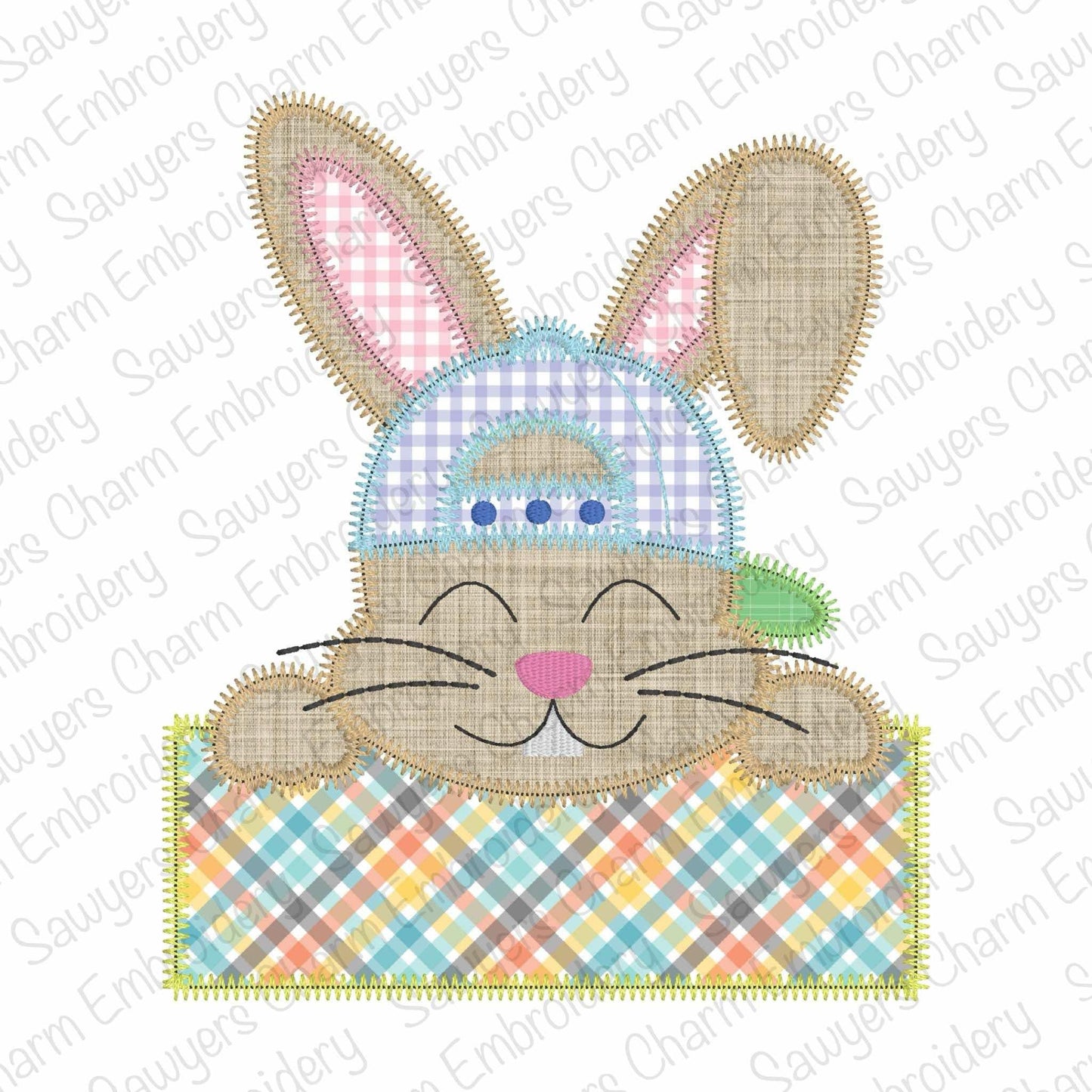 BUNDLE Bunny rabbit and baseball cap/hat with name plate bean & zigzag stitch machine applique embroidery design, quick stitch Easter Spring