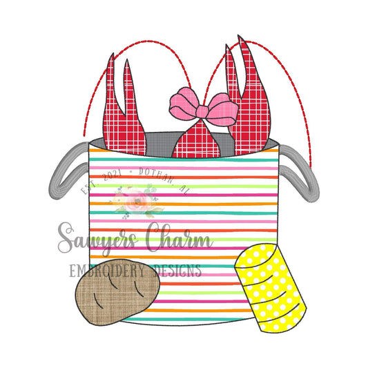 BUNDLE Crayfish boil in pot with potato and corn with coquette bow, bean & zigzag stitch machine applique embroidery design, summer cookout