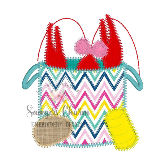 BUNDLE Crayfish boil in pot with potato and corn with coquette bow, bean & zigzag stitch machine applique embroidery design, summer cookout