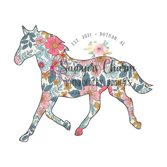 BUNDLE Horse bean stitch machine applique embroidery design file, spring farm animal, with/without coquette bow, neigh, stallion, riding