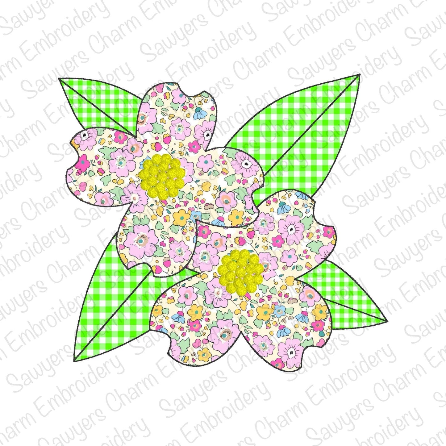 Dogwood tree flowers bean stitch machine applique embroidery design file, quick stitch, spring floral, Easter garden