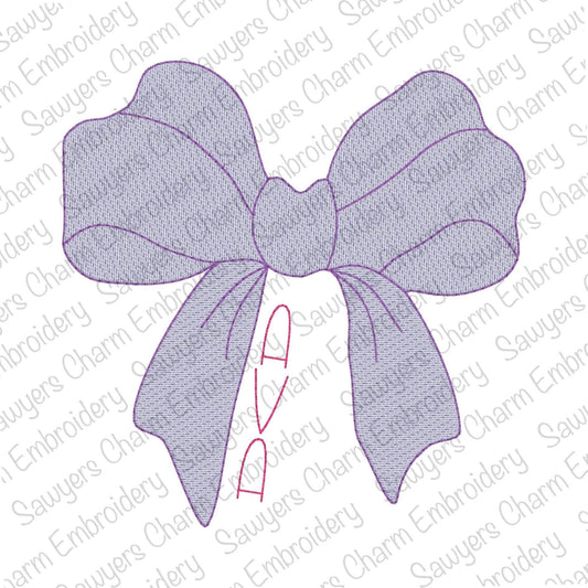 Coquette Bow with streamers sketch stitch machine embroidery design file, quick stitch, girls, hair ribbon, vintage, perfect for monogram