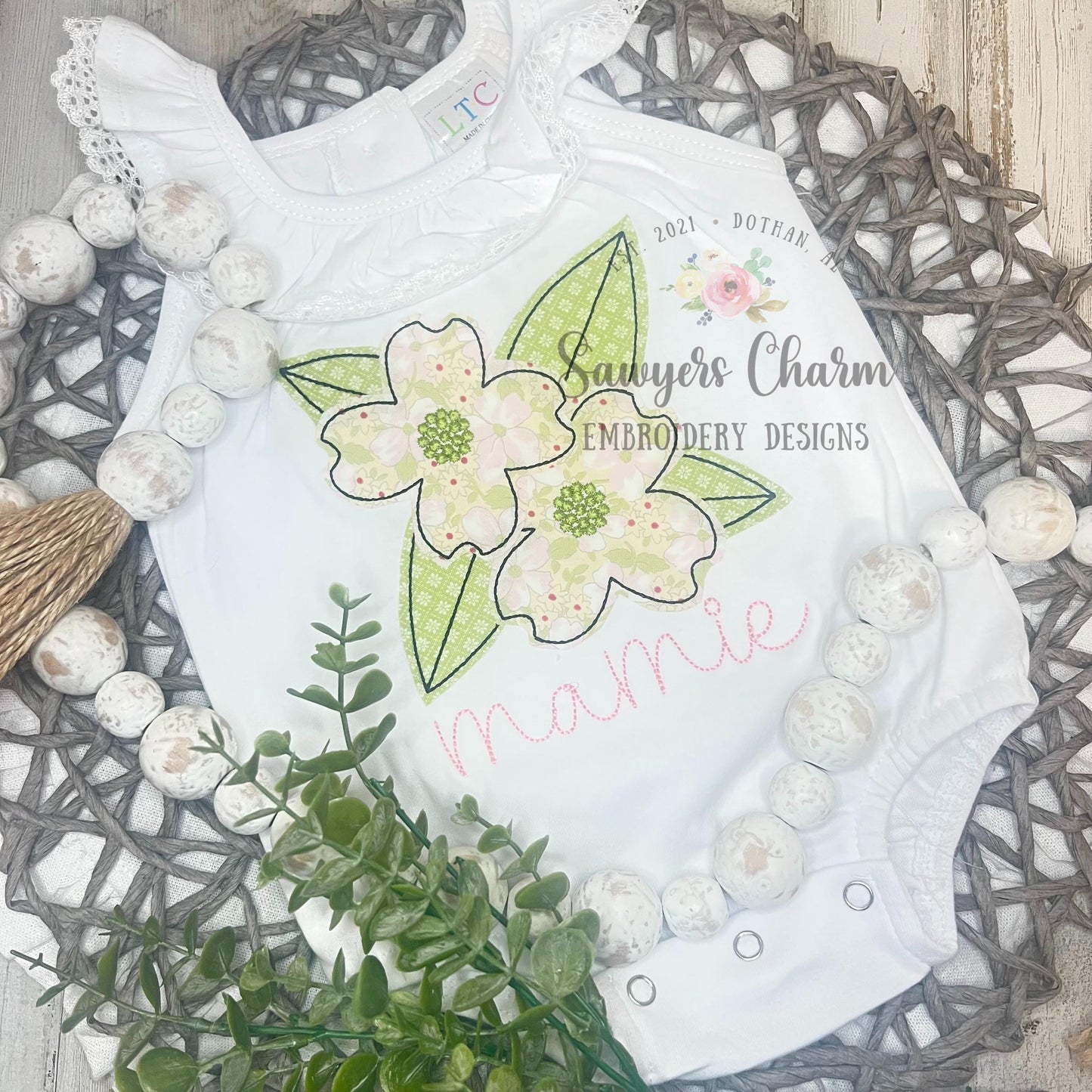 Dogwood tree flowers bean stitch machine applique embroidery design file, quick stitch, spring floral, Easter garden