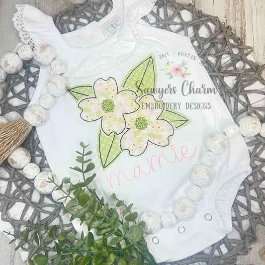 Dogwood tree flowers bean stitch machine applique embroidery design file, quick stitch, spring floral, Easter garden