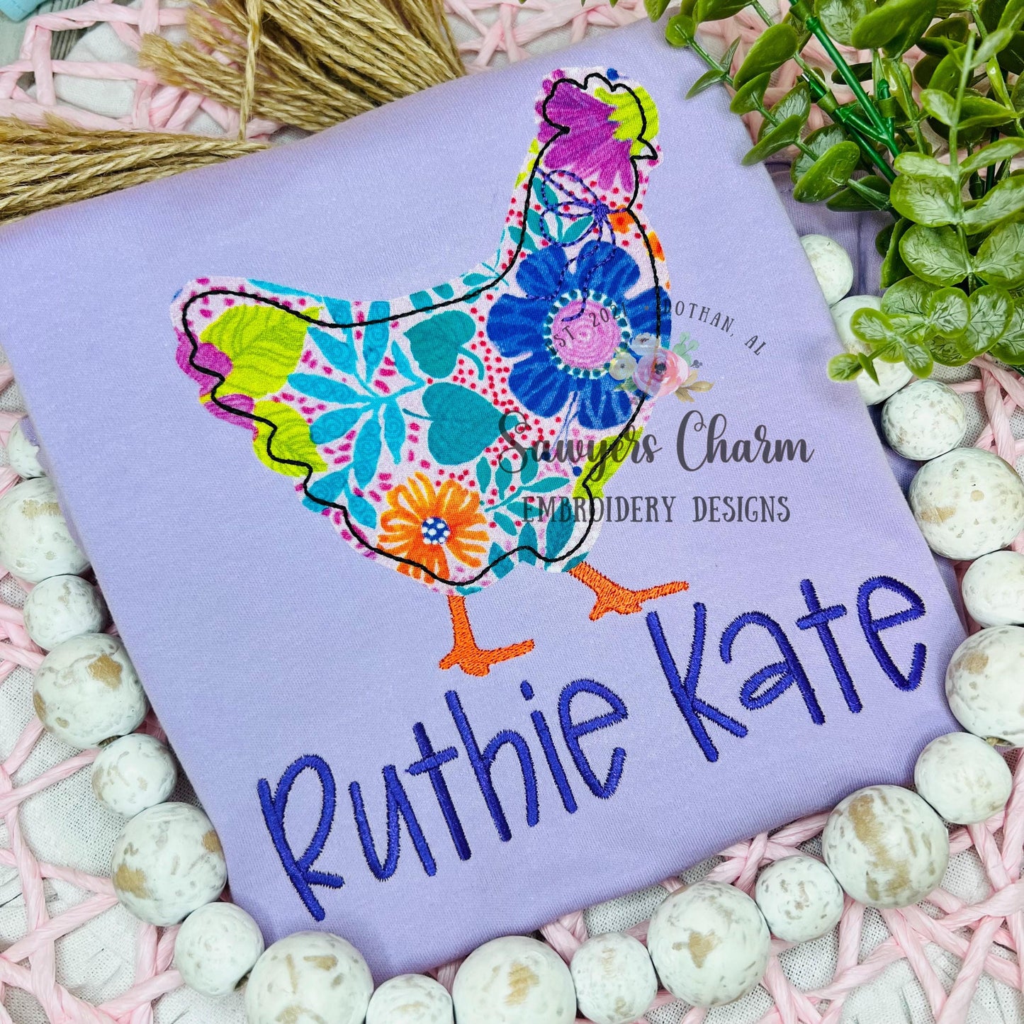 BUNDLE Chicken bean stitch machine applique embroidery design file, spring farm animal, with/without coquette bow, cluck, rooster, hen
