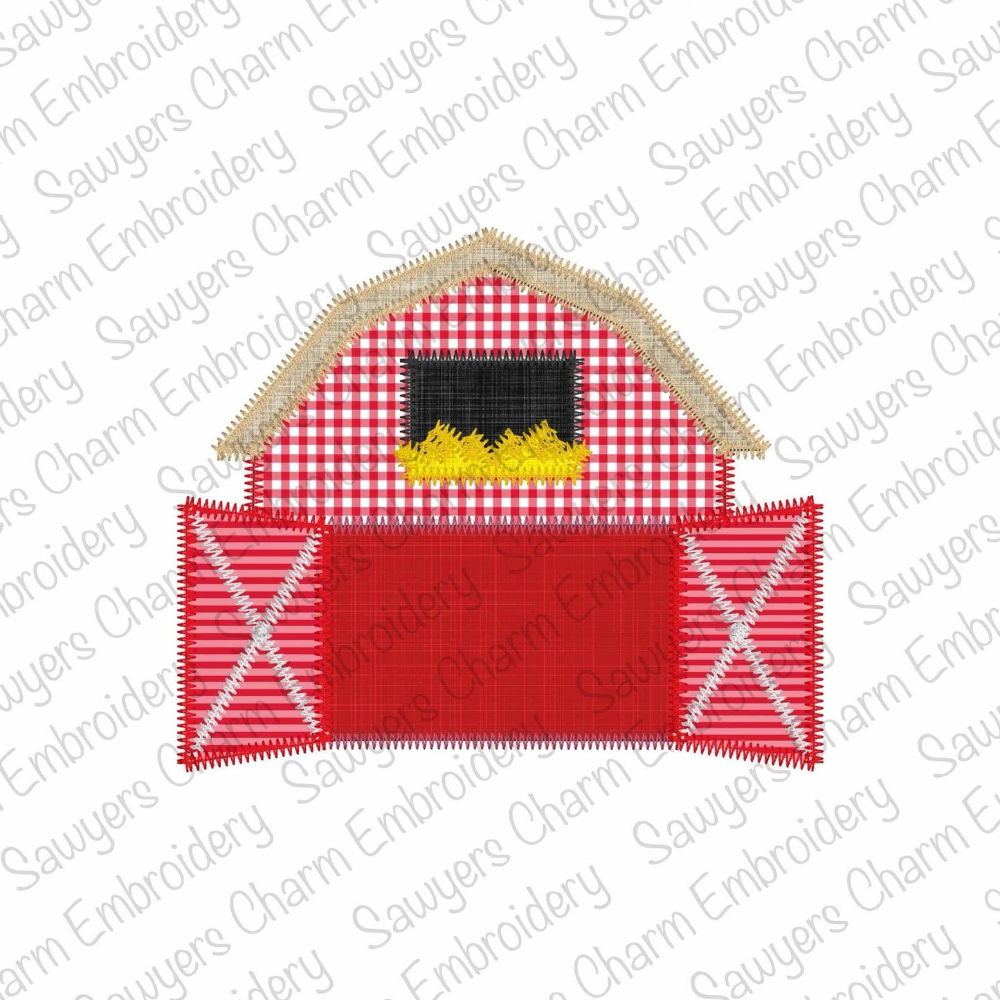 BUNDLE Barn with open doors name plate bean & zigzag stitch machine applique embroidery design file, spring farm animals, quick stitch, hay
