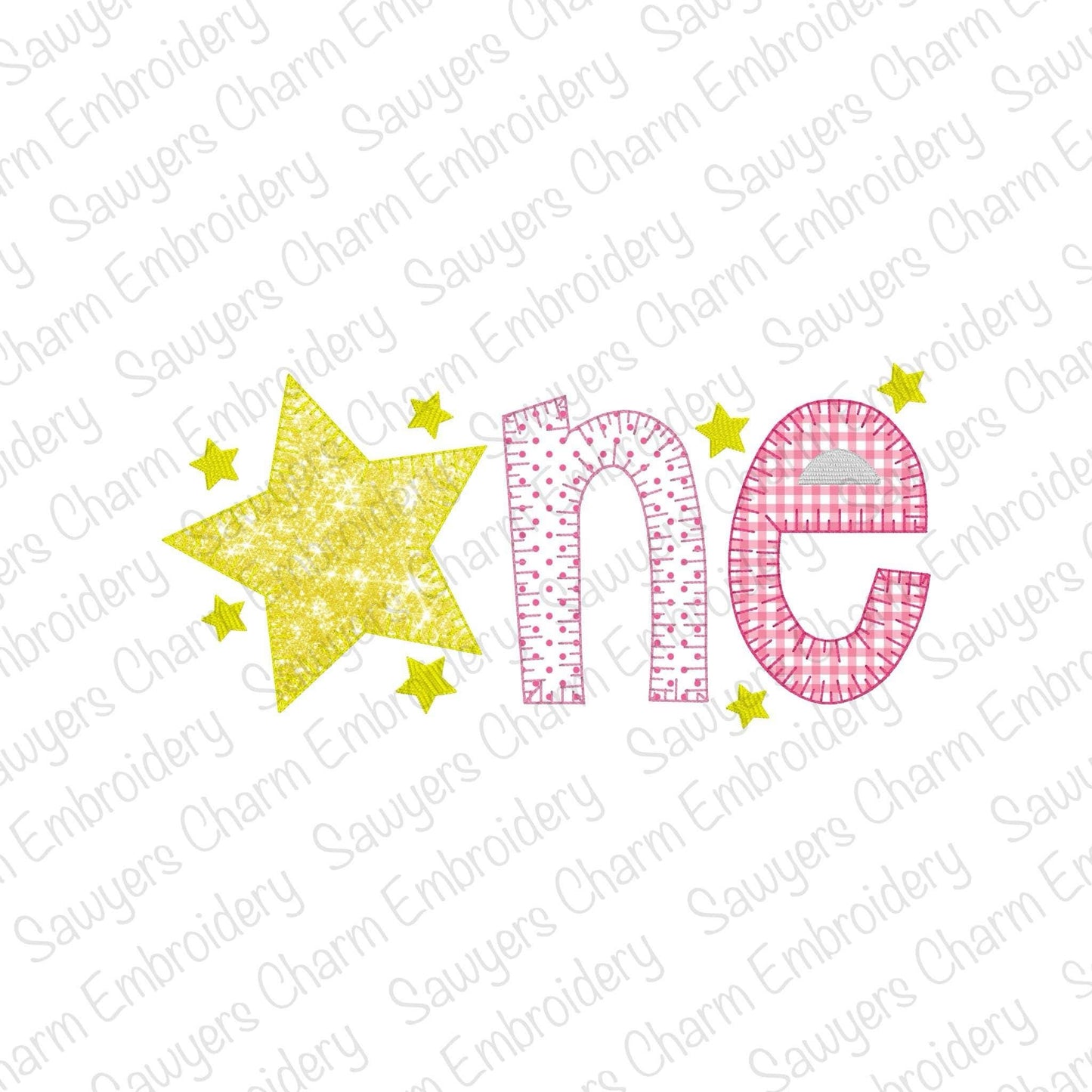 ONE twinkle stars blanket stitch machine applique embroidery design file, quick stitch, first birthday, party, vintage stitch