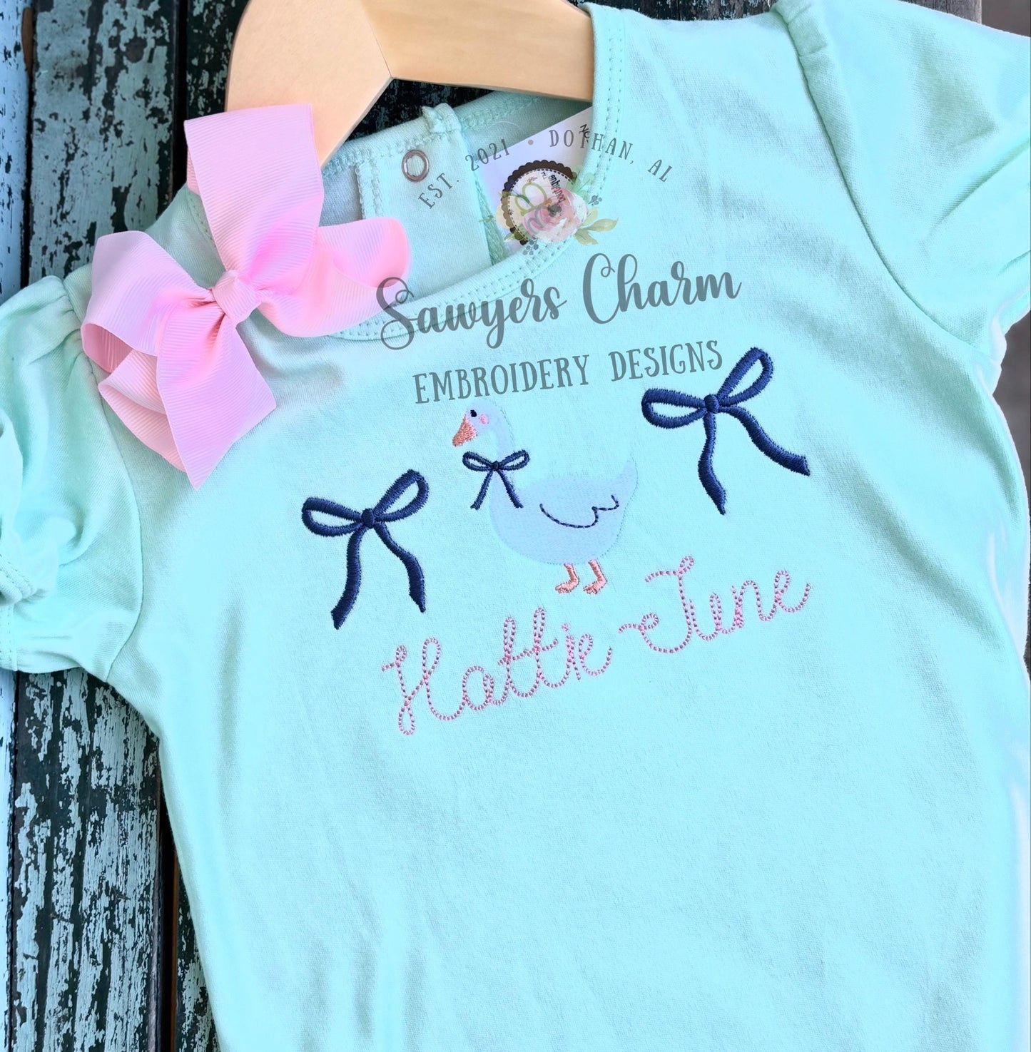 Goose with coquette bows fill stitch trio, machine embroidery design file, spring farm animal, quick stitch, Easter, duck, large sizes