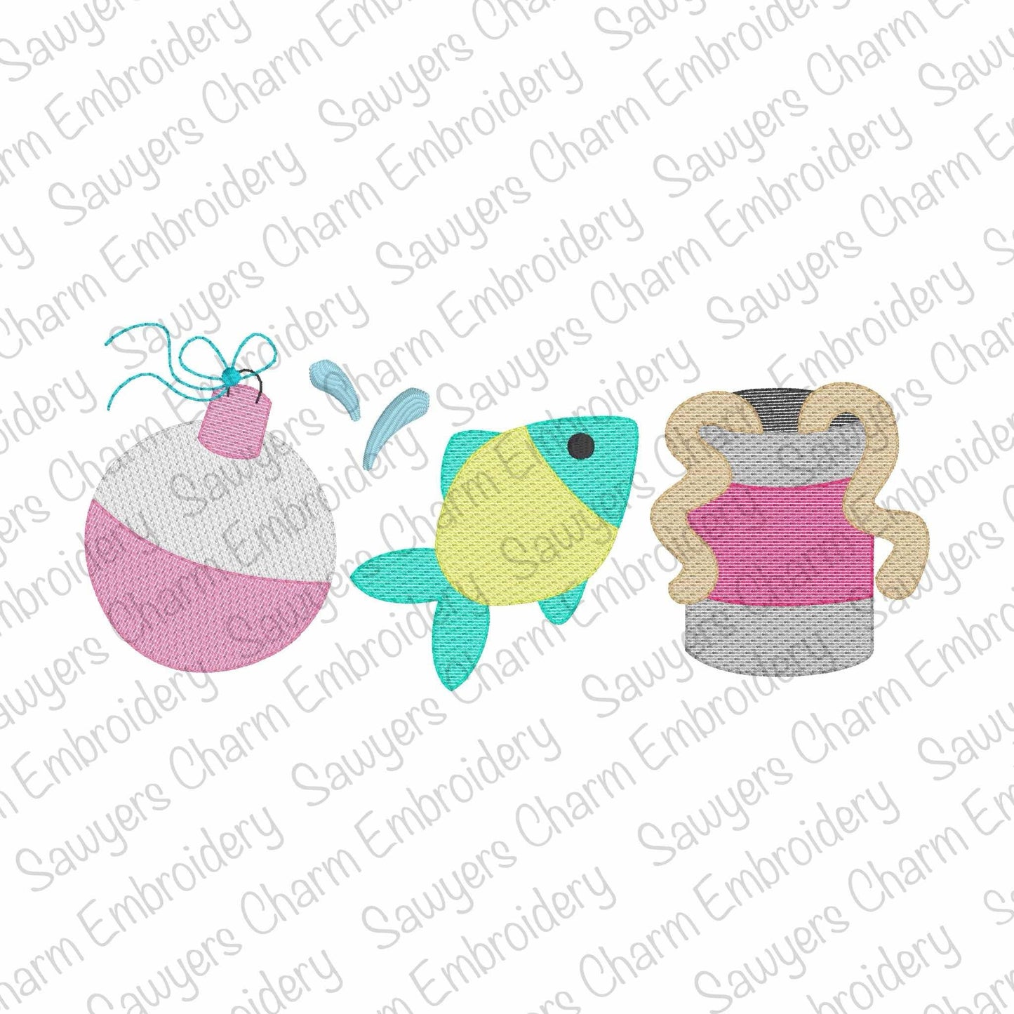 BUNDLE Bobber, fish, bait can of worms trio with/without coquette bow, sketch stitch machine embroidery design, spring, fishing, lake pond
