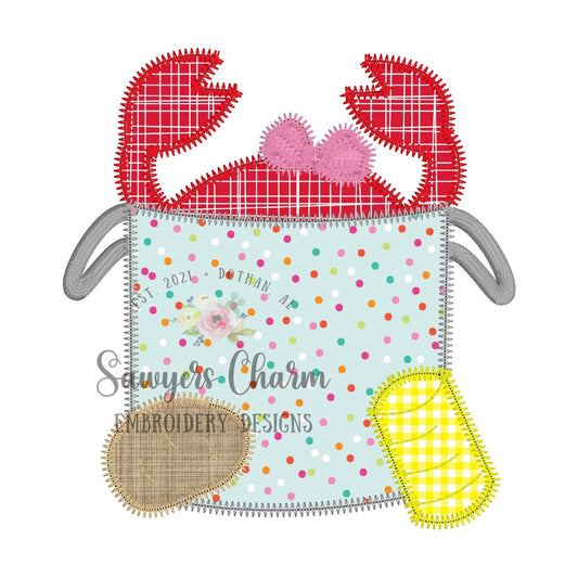 BUNDLE Crab boil in pot with potato and corn with coquette bow, bean & zigzag stitch machine applique embroidery design, summer fun, cookout