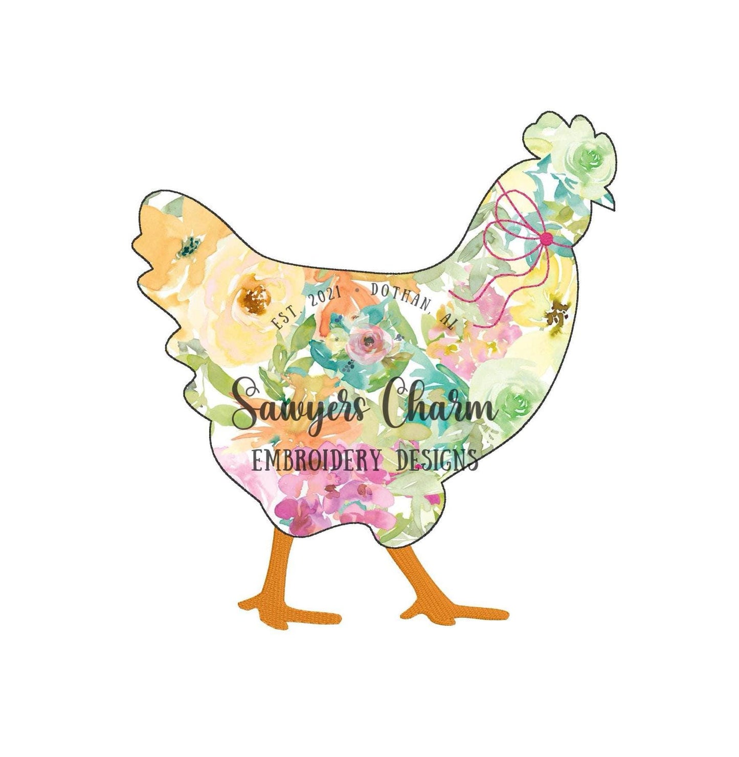 BUNDLE Chicken bean stitch machine applique embroidery design file, spring farm animal, with/without coquette bow, cluck, rooster, hen