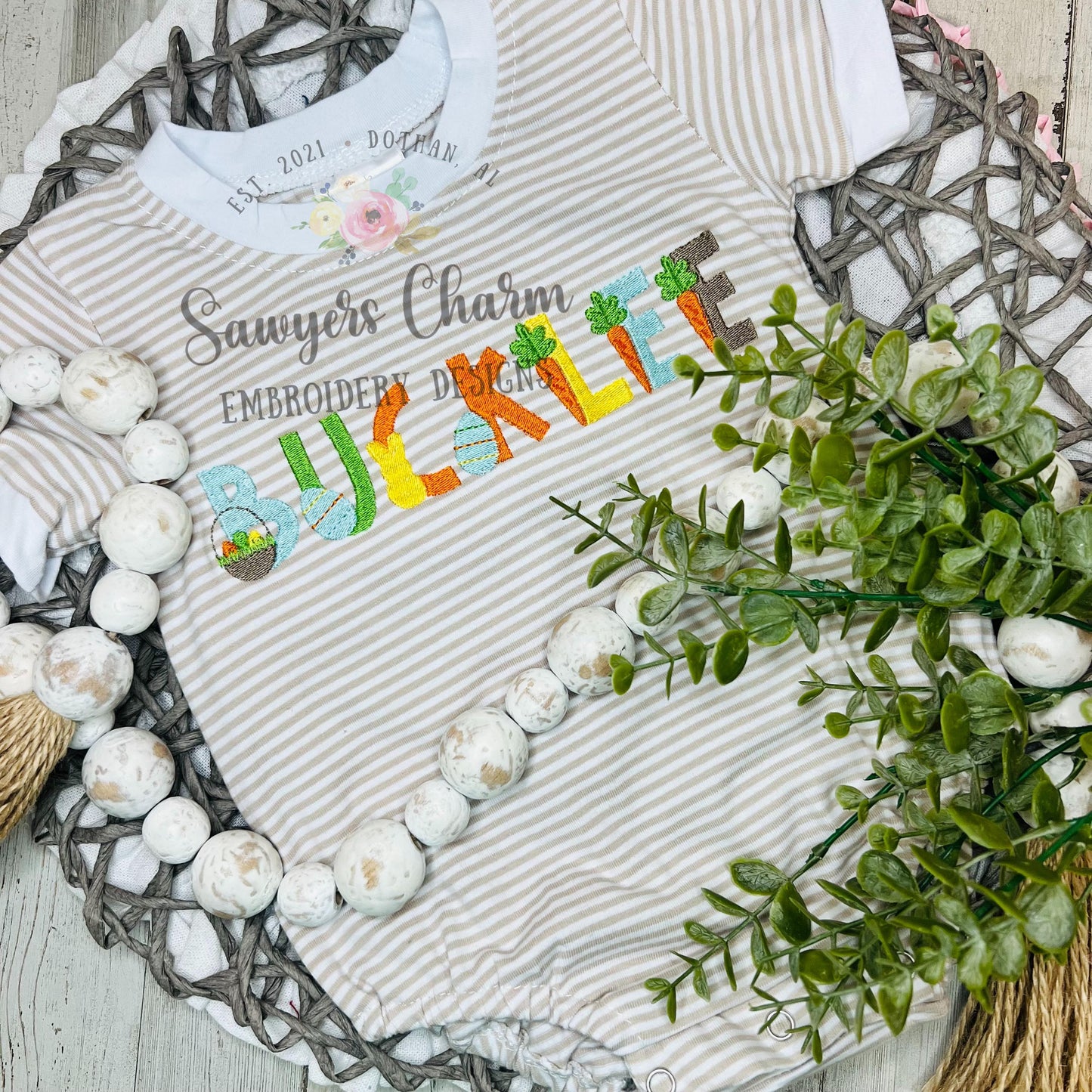 Easter/spring machine embroidery font fill stitch letters, chick, butterfly, carrot, bunny rabbit, eggs & basket, tulip flowers, BX included