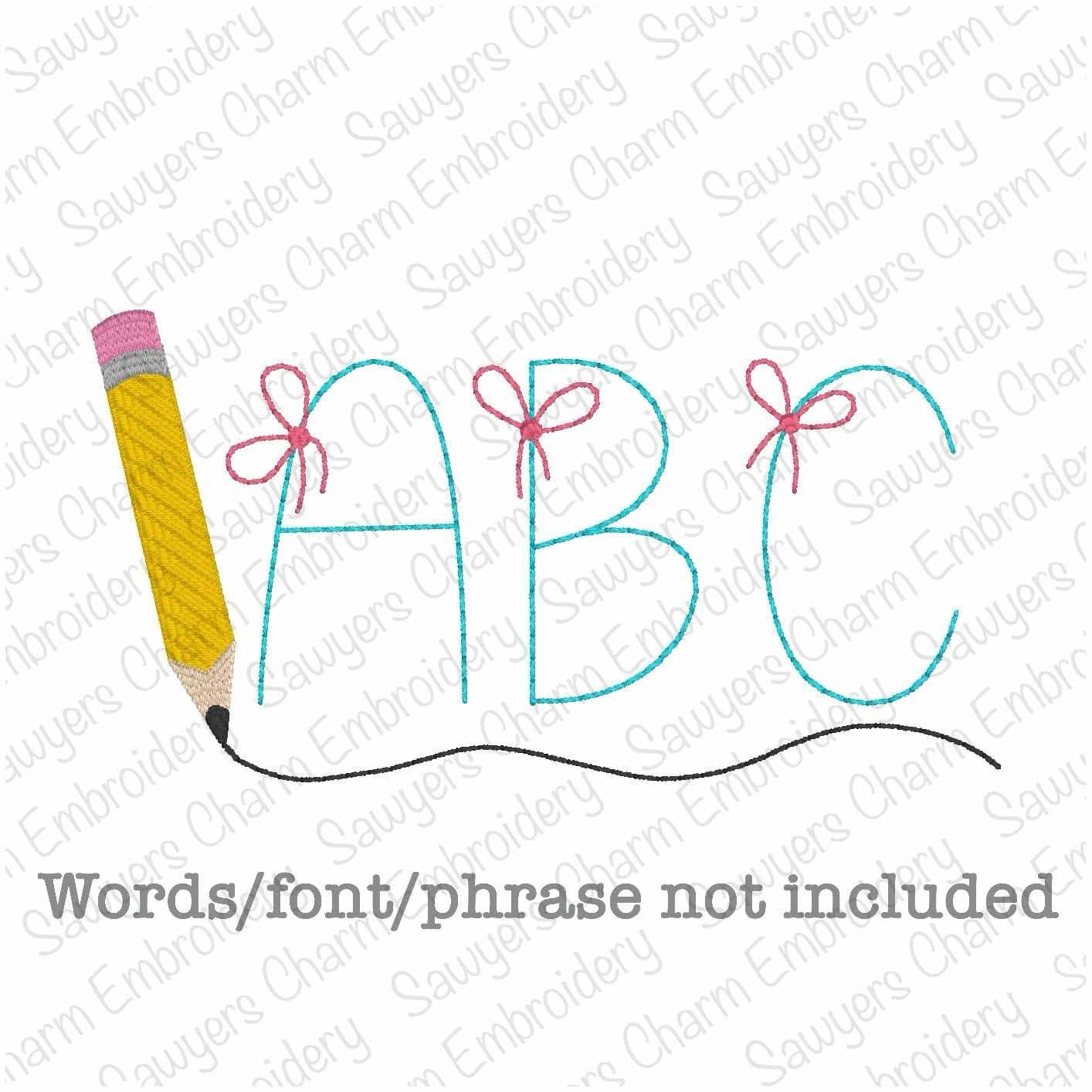 Back to school pencil fill stitch machine embroidery design file, quick stitch, monogram frame, school supplies, writing