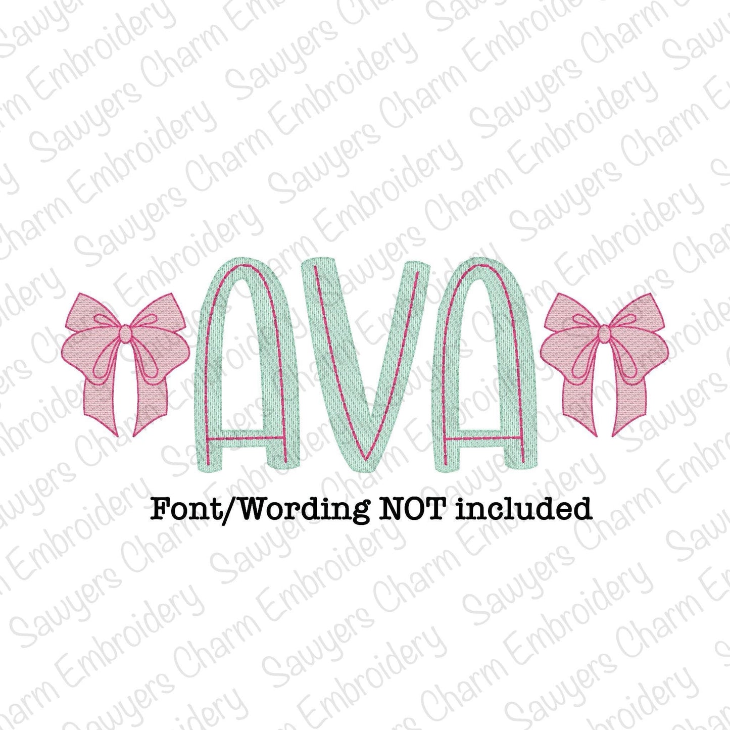 Coquette Bow with long streamers sketch stitch machine embroidery design file, quick stitch, girl hair ribbon, vintage, perfect for monogram