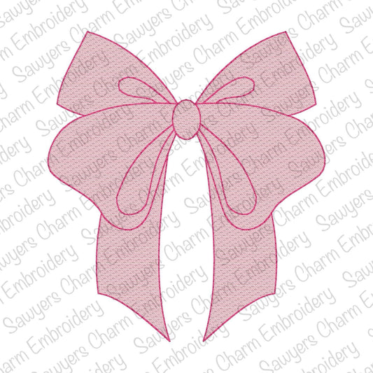Coquette Bow with long streamers sketch stitch machine embroidery design file, quick stitch, girl hair ribbon, vintage, perfect for monogram