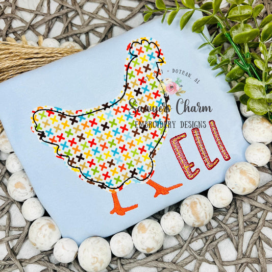 BUNDLE Chicken bean stitch machine applique embroidery design file, spring farm animal, with/without coquette bow, cluck, rooster, hen