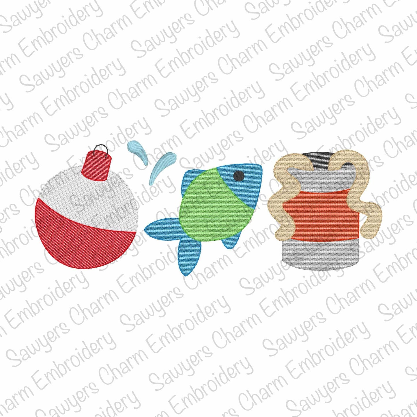 BUNDLE Bobber, fish, bait can of worms trio with/without coquette bow, sketch stitch machine embroidery design, spring, fishing, lake pond