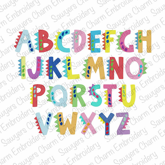 Dinosaur sketch stitch machine embroidery font, bean stitch details, 6 sizes, BX included, perfect for monograms, girl & boy, quick stitch