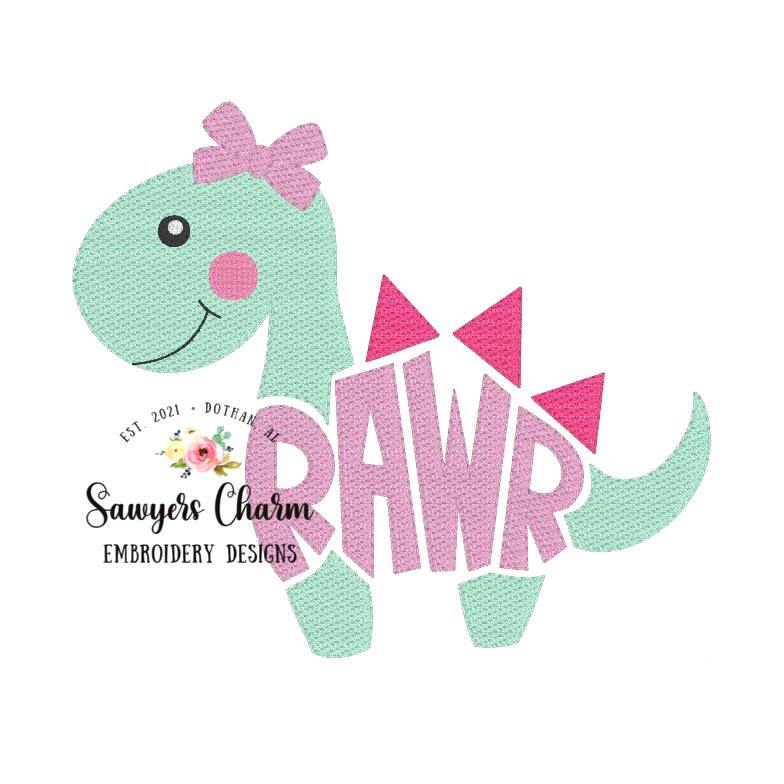 BUNDLE Girl and boy RAWR Dinosaur sketch machine embroidery design file, quick stitch, bean stitch, with and without bows, Dino
