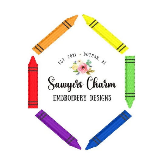 Mini fill crayons monogram frame machine embroidery design file, quick stitch, perfect for monograms, satin stitch, colors, back to school