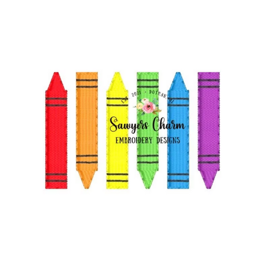 Mini fill crayons in a row machine embroidery design file, quick stitch, perfect for monograms, satin stitch, colors, back to school