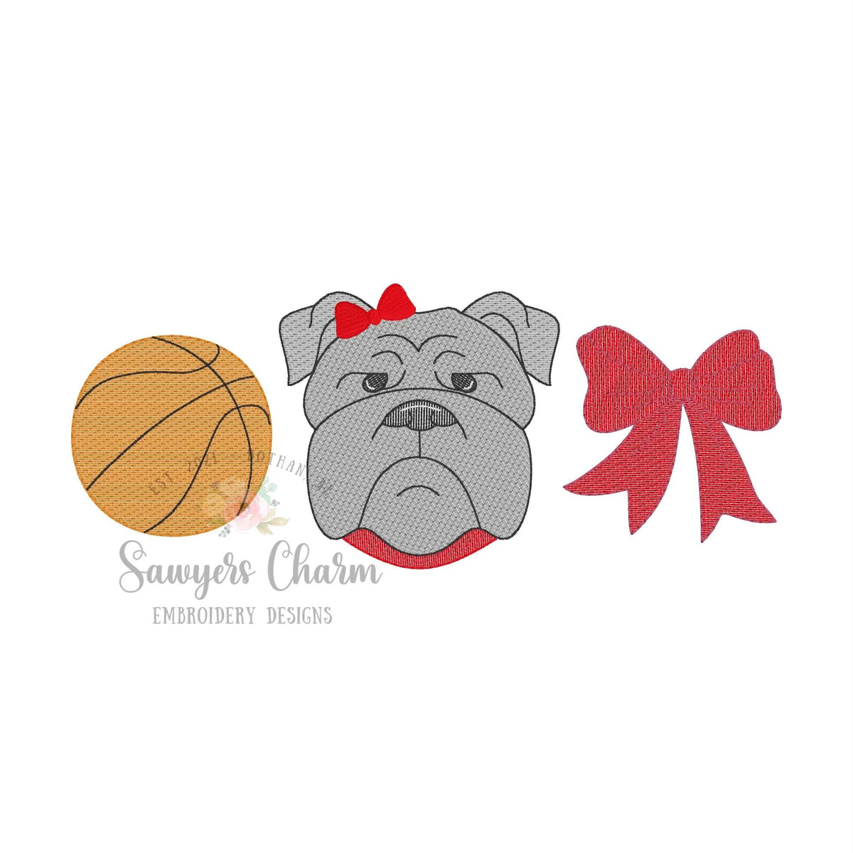 Football Bulldog with collar mascot coquette bow sketch stitch trio, machine embroidery design, college university sports, majorette & cheer (Copy)