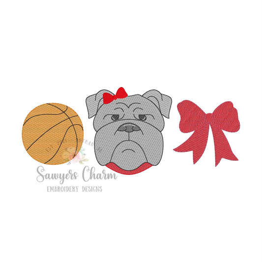Football Bulldog with collar mascot coquette bow sketch stitch trio, machine embroidery design, college university sports, majorette & cheer (Copy)