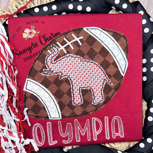 Sports football elephant silhouette bean stitch applique, machine embroidery design file, cheerleading mascot college high school university
