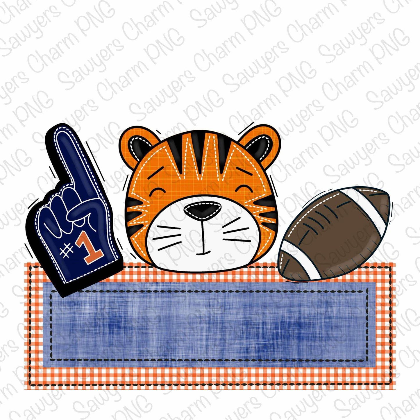 BUNDLE PNG faux applique Printable file, Sublimation/Heat Transfer Design/Digital Clipart, Tiger, foam finger, football trio, name plate