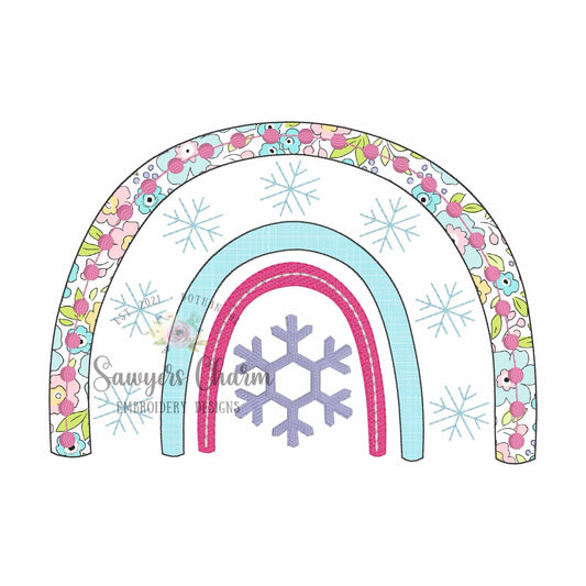 Snowflake rainbow machine applique embroidery design, bean stitch applique, Christmas/winter wonderland, boho holidays