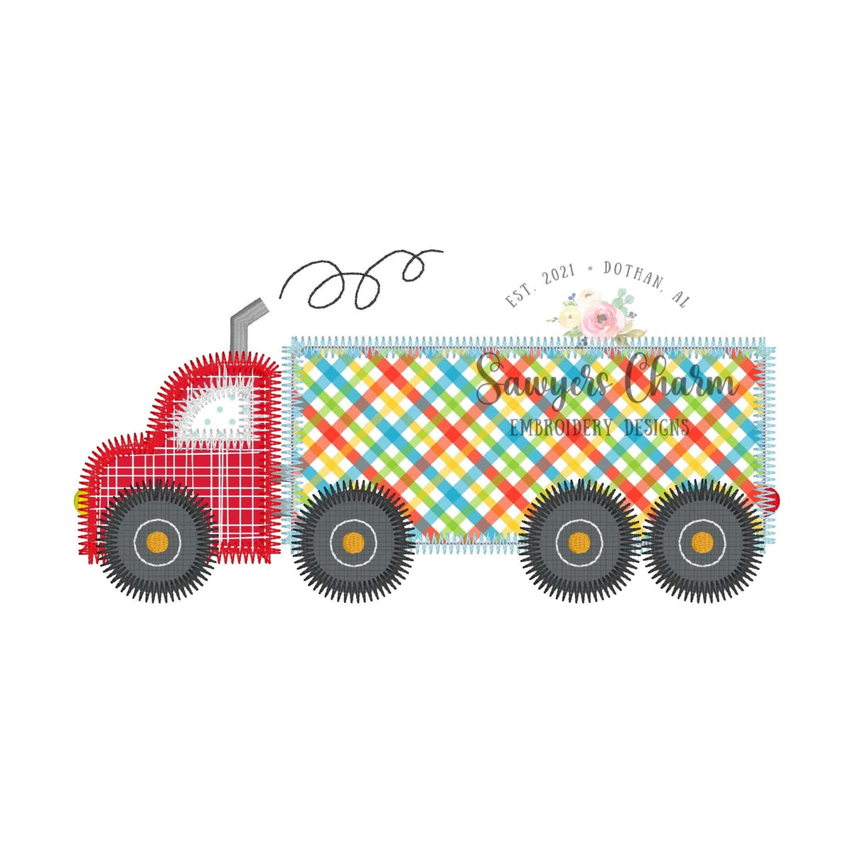 Semi big truck zig zag stitch applique, embroidery design, transportation, vehicle, hauler