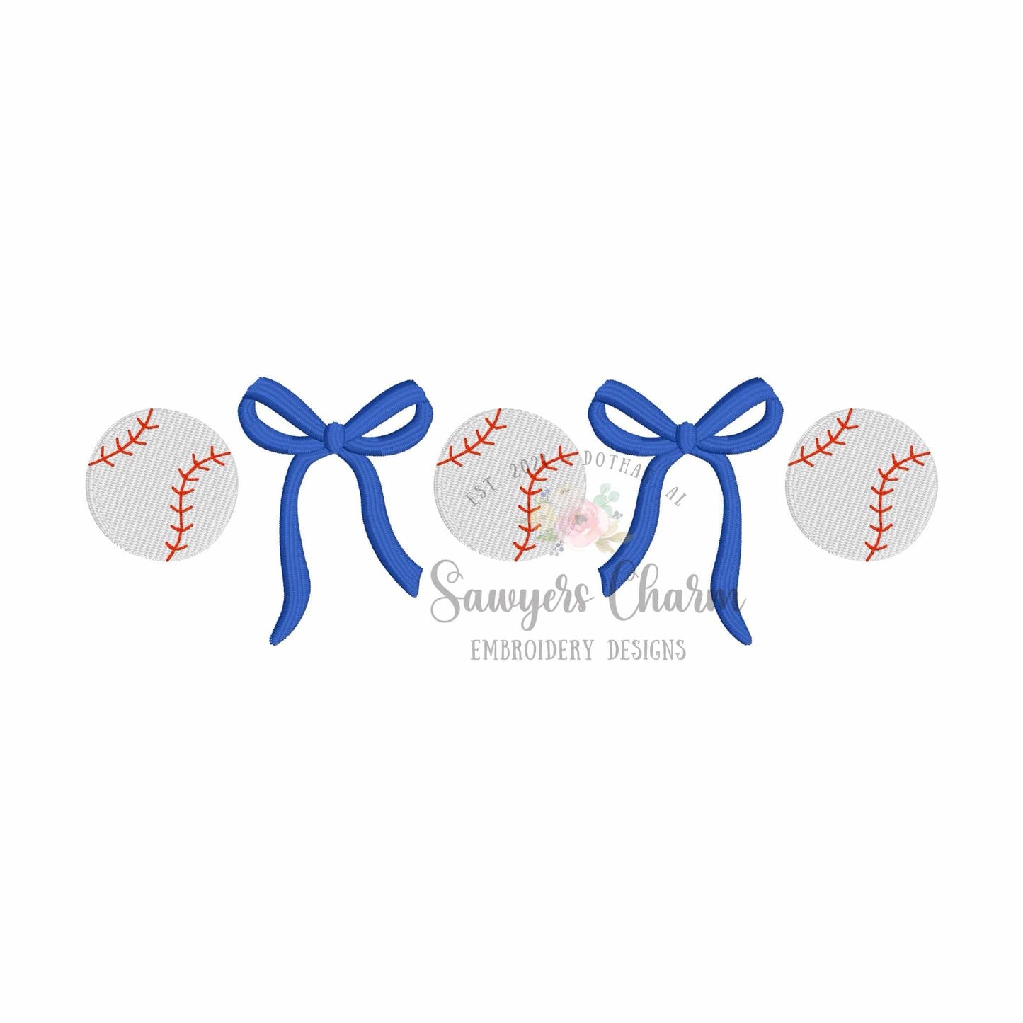 Trendy Coquette Bows & baseballs/softballs fill stitch, machine embroidery design, Larger sizes included, perfect for sports fan/mom, cheer