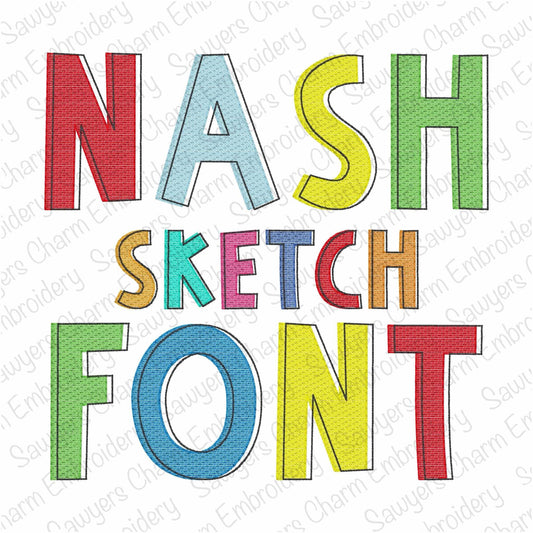 Nash Sketch machine embroidery font, bean stitch details, BX included, numbers, perfect for monograms