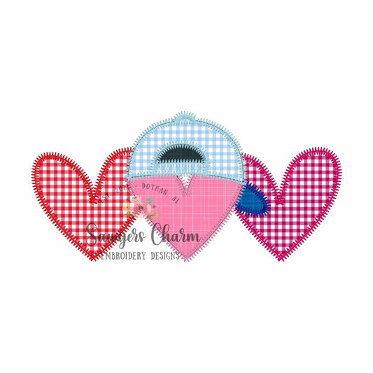 BUNDLE heart with ballcap/hat trio bean & zig zag stitch applique, machine embroidery design, Valentine's Day love