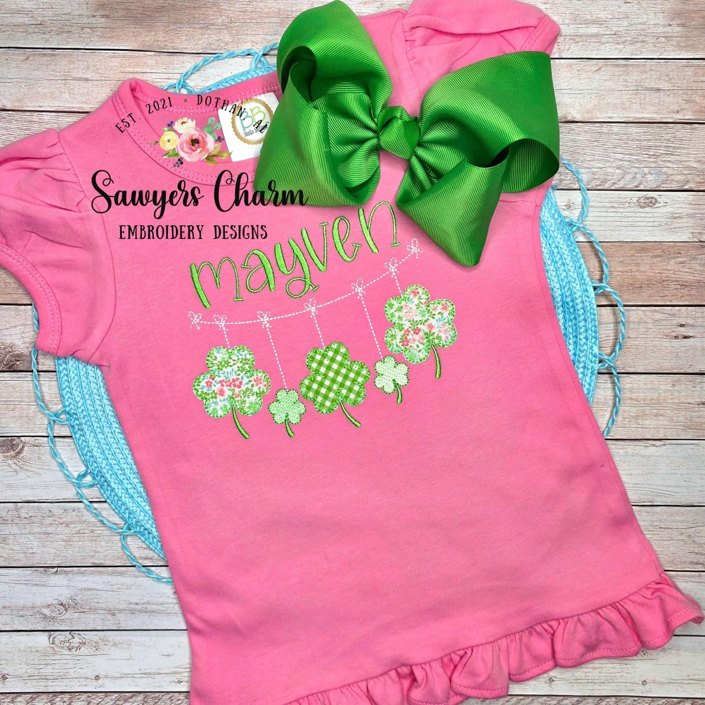 St. Patrick's Day shamrocks clover bunting banner machine applique embroidery design file, quick stitch, bean stitch, blanket stitch, sketch