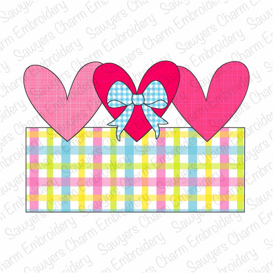 BUNDLE Heart trio with coquette bow and name plate zig zag & bean stitch applique, machine embroidery design, Valentine's Day love
