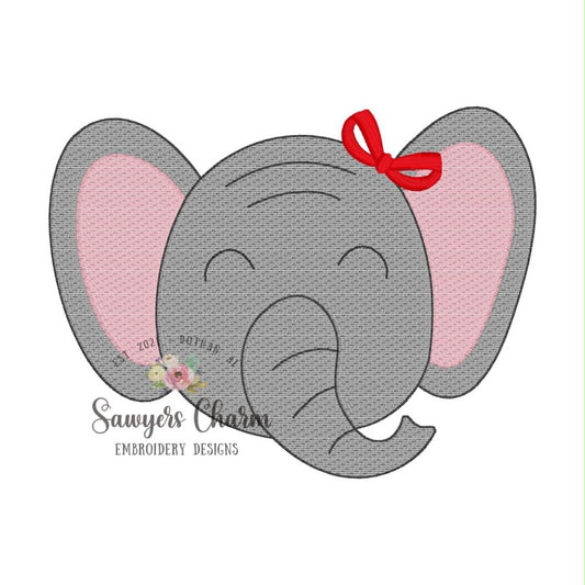 Elephant sketch stitch embroidery design, BUNDLE with/without bow, fall sports mascot, zoo animal