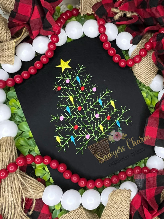 Christmas tree in basket, ornaments, star bean stitch machine embroidery design file, quick stitch, happy holidays, whimsical, elegant