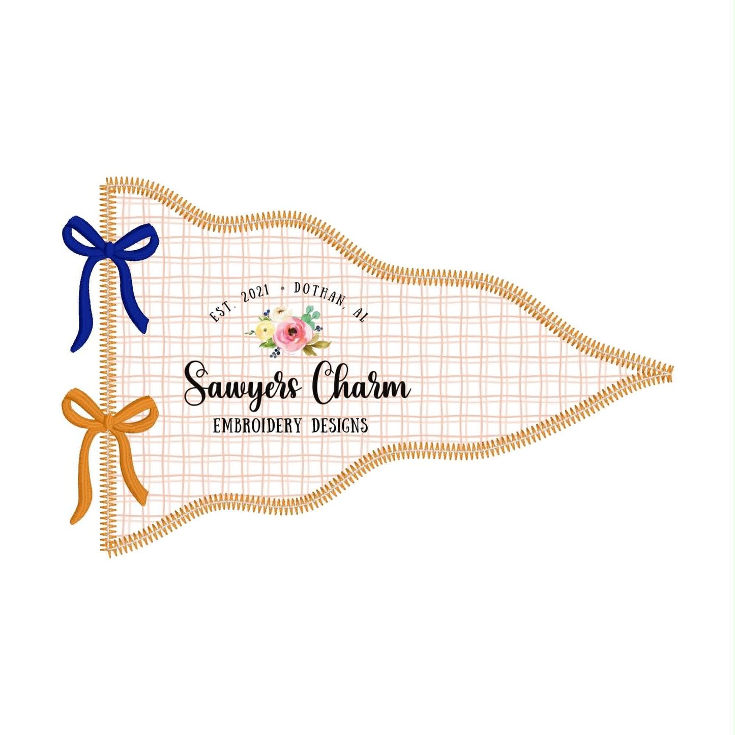 Pennant with coquette bows zig zag stitch applique, embroidery design, fall sports, number one fan, cheerleader